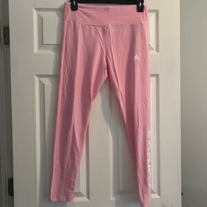 Adidas light pink and white leggings.